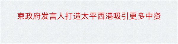 柬政府发言人打造太平西港吸引更多中资