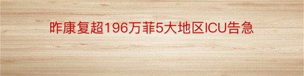 昨康复超196万菲5大地区ICU告急