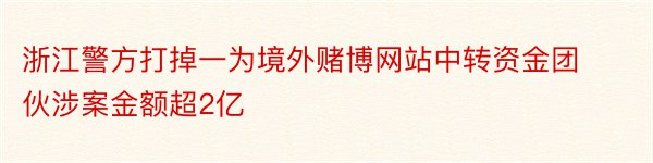 浙江警方打掉一为境外赌博网站中转资金团伙涉案金额超2亿