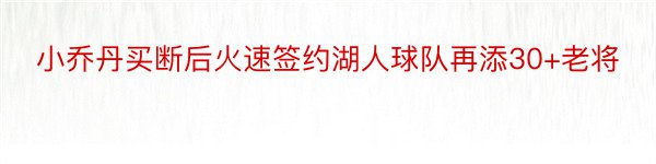 小乔丹买断后火速签约湖人球队再添30+老将